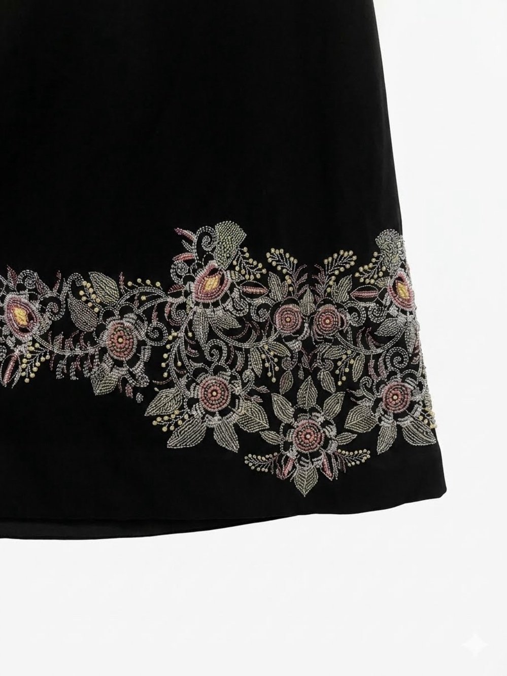 Monterey Bay Black A-Line Midi Skirt Size 20 Side Zip Floral Border Stretch - Picture 3 of 6